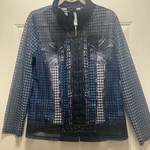 Frederique mesh zip-front Shirt jacket denim look Whimsy Goth Stand Up Collar M